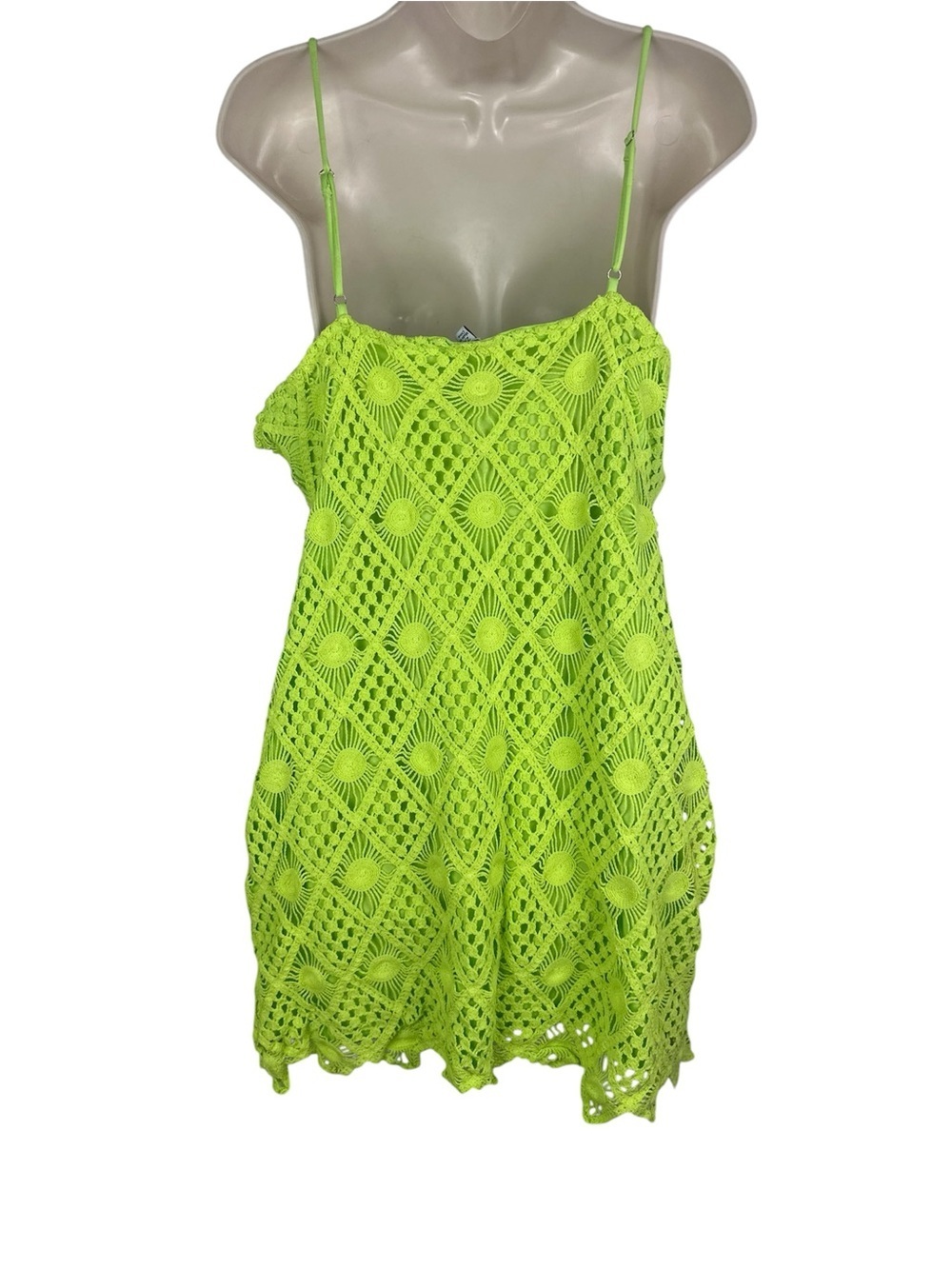 Fashion Nova Neon Lime Crochet Mini Cover-Up - Picture 2 of 3